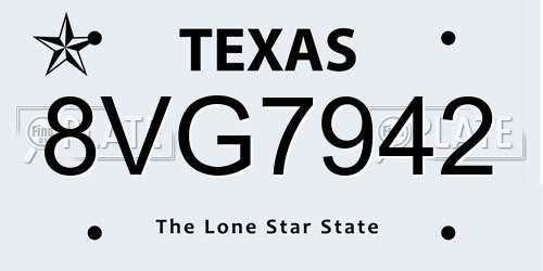 8VG7942 Texas License Plate