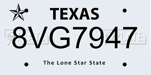 8VG7947 Texas License Plate