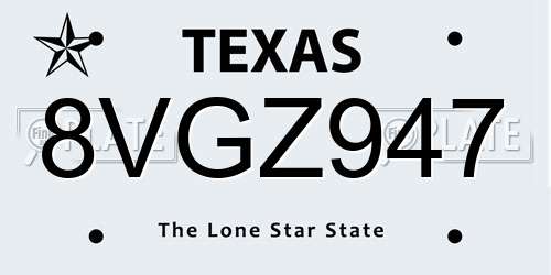 8VGZ947 Texas License Plate