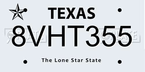 8VHT355 Texas License Plate