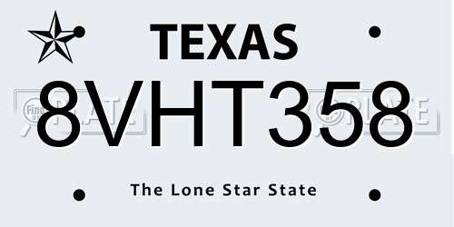 8VHT358 Texas License Plate