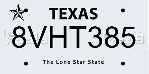 8VHT385 Texas License Plate