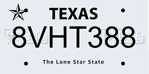 8VHT388 Texas License Plate
