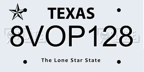 8VOP128 Texas License Plate