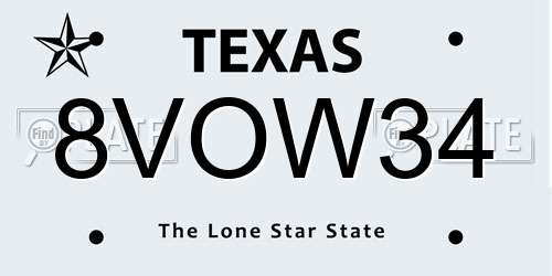 8VOW34 Texas License Plate