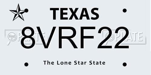 8VRF22 Texas License Plate