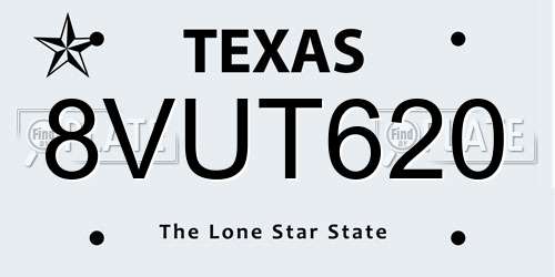 8VUT620 Texas License Plate