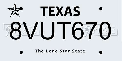 8VUT670 Texas License Plate