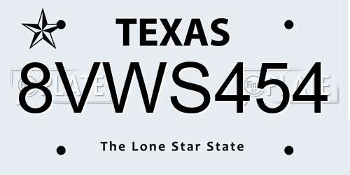 8VWS454 Texas License Plate