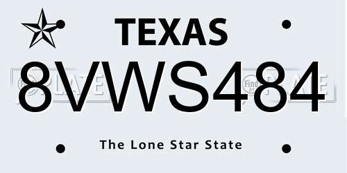 8VWS484 Texas License Plate