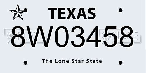 8W03458 Texas License Plate