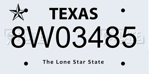 8W03485 Texas License Plate