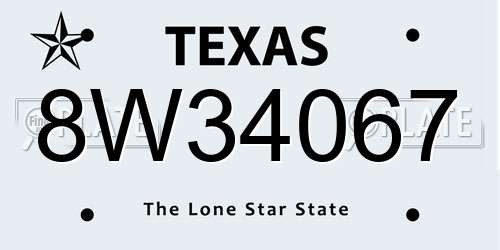 8W34067 Texas License Plate