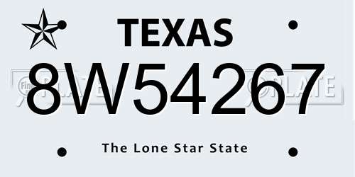 8W54267 Texas License Plate