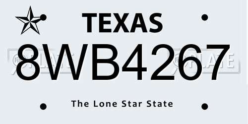 8WB4267 Texas License Plate