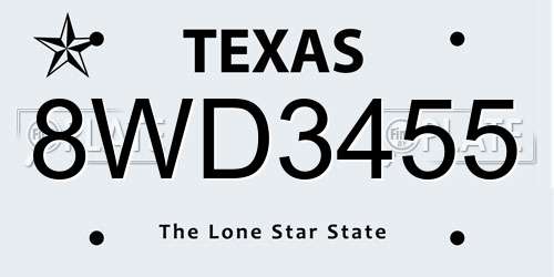 8WD3455 Texas License Plate