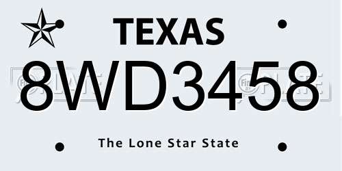 8WD3458 Texas License Plate