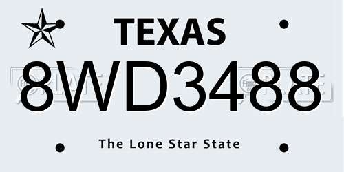 8WD3488 Texas License Plate