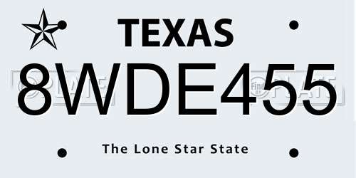 8WDE455 Texas License Plate
