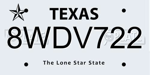 8WDV722 Texas License Plate