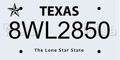 8WL2850 Texas License Plate