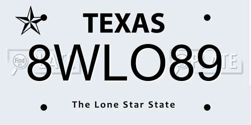 8WLO89 Texas License Plate