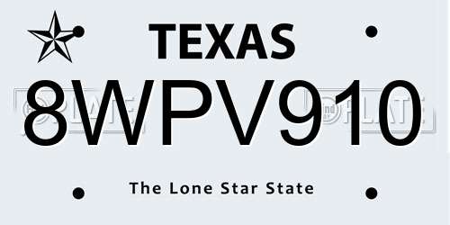 8WPV910 Texas License Plate
