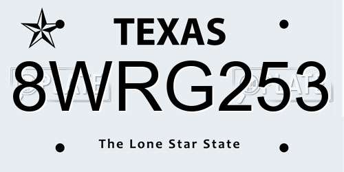 8WRG253 Texas License Plate