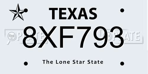 8XF793 Texas License Plate