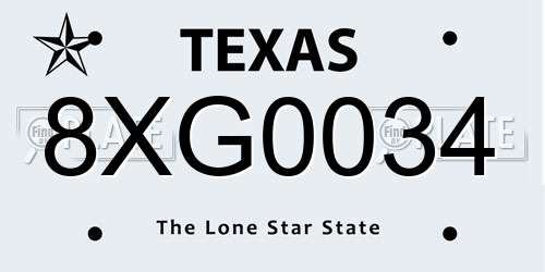 8XG0034 Texas License Plate