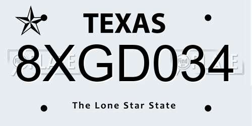 8XGD034 Texas License Plate