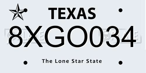 8XGO034 Texas License Plate