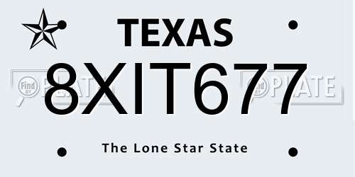 8XIT677 Texas License Plate