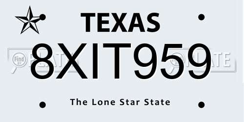 8XIT959 Texas License Plate