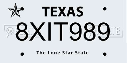 8XIT989 Texas License Plate