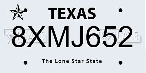 8XMJ652 Texas License Plate