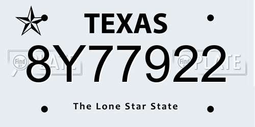 8Y77922 Texas License Plate