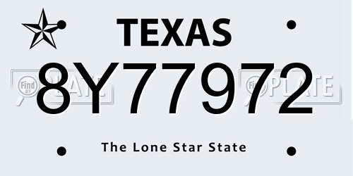 8Y77972 Texas License Plate