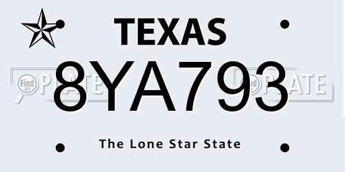 8YA793 Texas License Plate