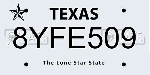 8YFE509 Texas License Plate