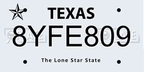 8YFE809 Texas License Plate
