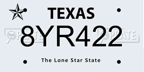 8YR422 Texas License Plate