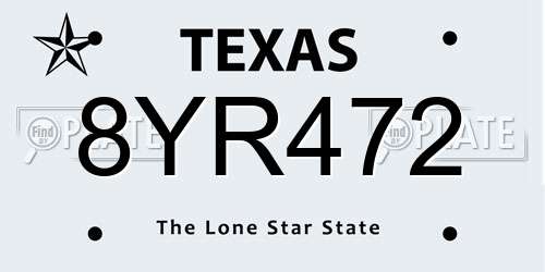 8YR472 Texas License Plate