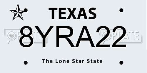 8YRA22 Texas License Plate