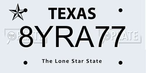 8YRA77 Texas License Plate