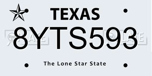 8YTS593 Texas License Plate