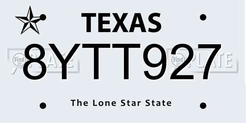 8YTT927 Texas License Plate