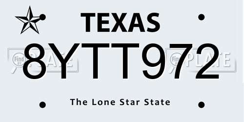8YTT972 Texas License Plate