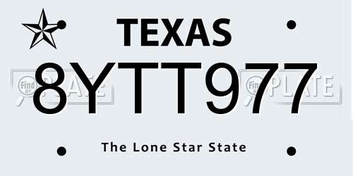 8YTT977 Texas License Plate