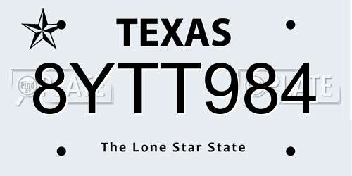 8YTT984 Texas License Plate